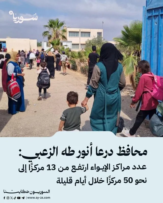 الزعبي: ارتفاع مراكز الإيواء في درعا لاستقبال آلاف العائلات الفارة من السويداء