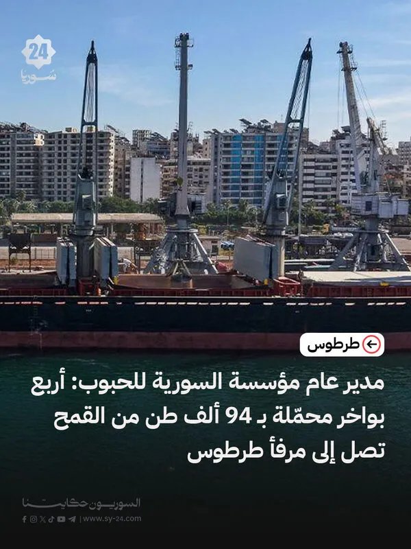 وصول أربع بواخر قمح إلى طرطوس: 94 ألف طن لدعم إنتاج الخبز