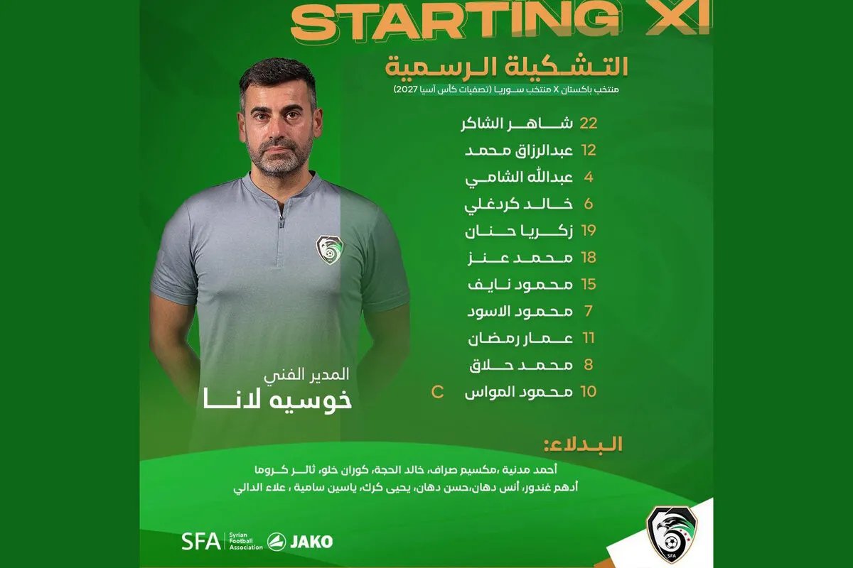 منتخب سوريا يعلن تشكيلته لمواجهة باكستان الحاسمة في تصفيات كأس آسيا