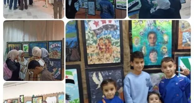 بالصور: معرض "حكاية بلد" في اللاذقية يروي فصول الثورة السورية بريشة طلابها