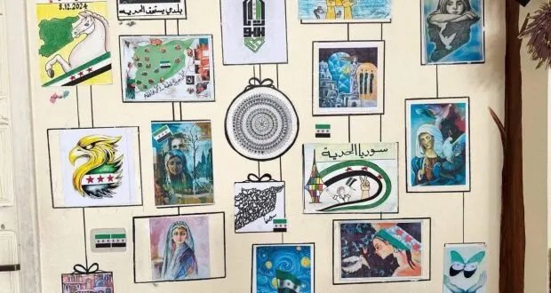 إبداعات طلاب مدرسة المتفوقين في طرطوس تحيي ذكرى التحرير بمعرض فني وطني
